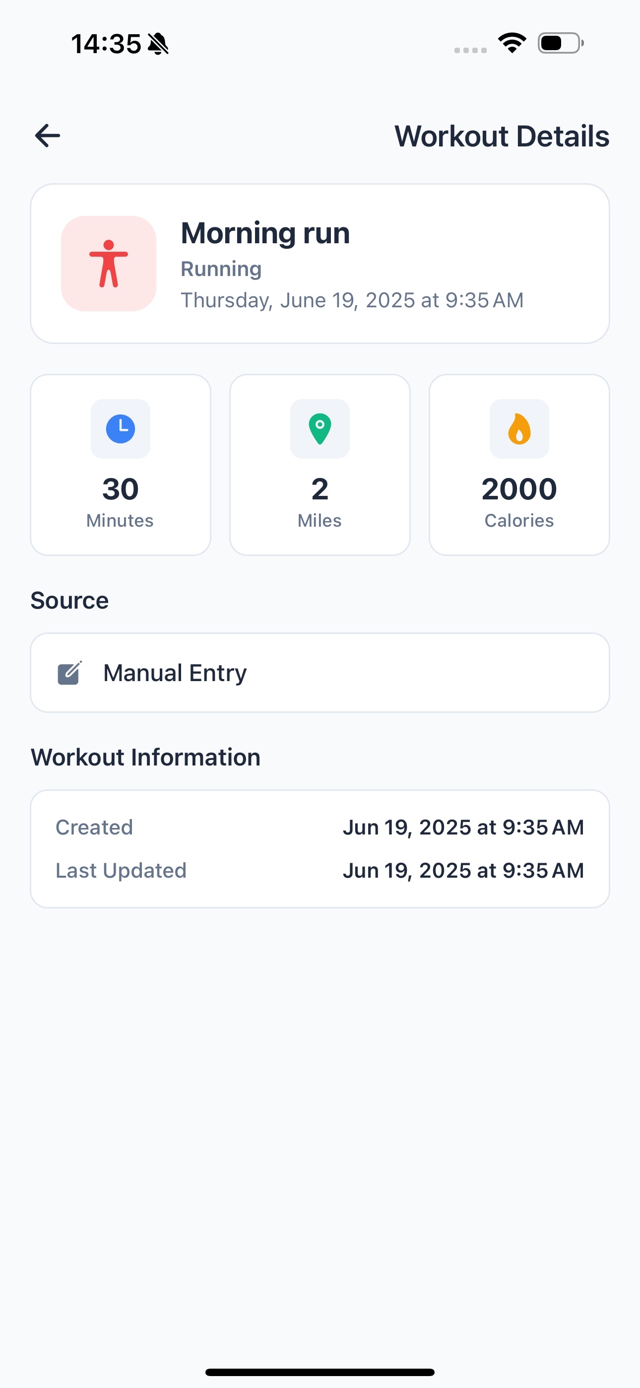 Workout Details Screenshot